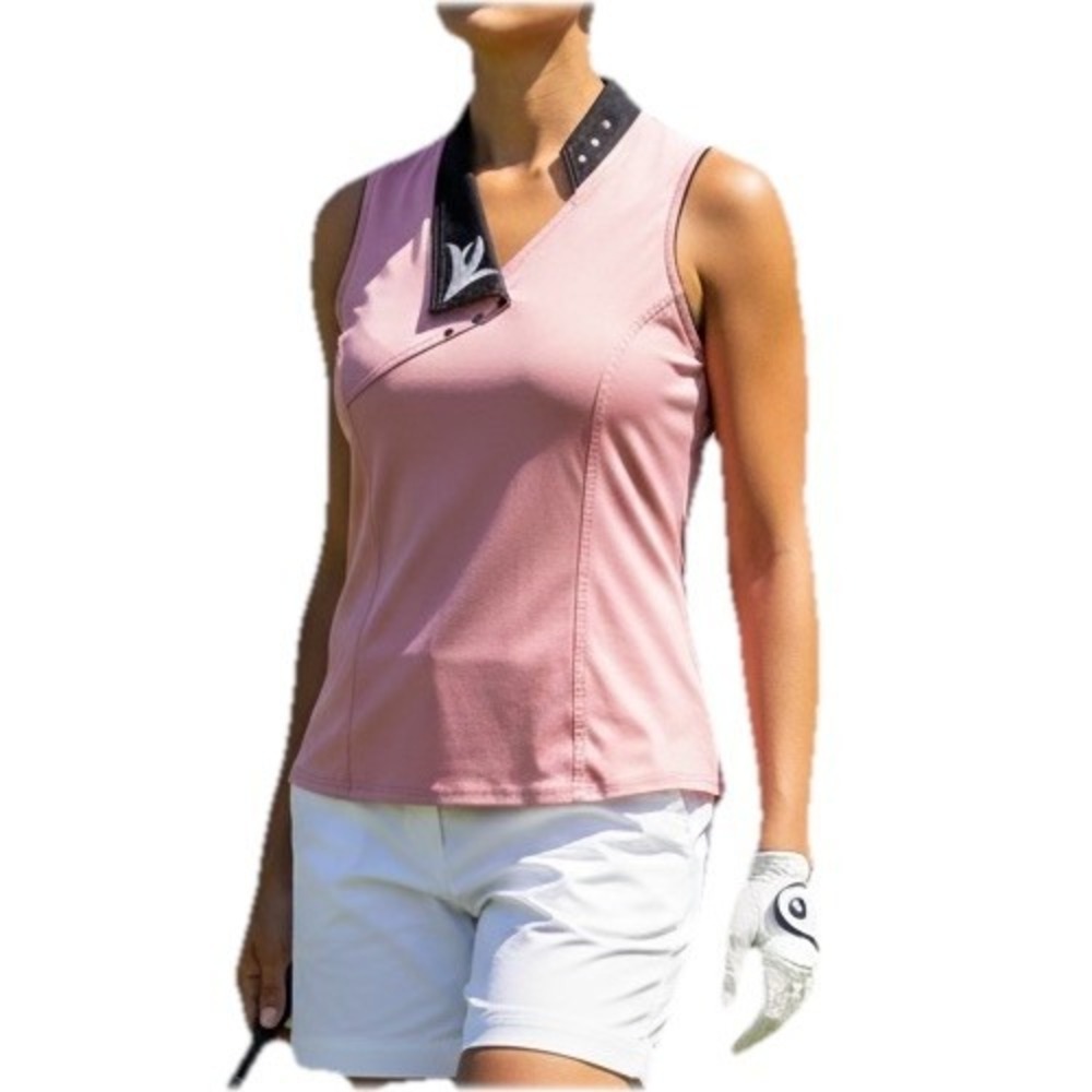 Jamie Sadock Womens Sleeveless Golf Top Shirt Pink Black Trim Size M